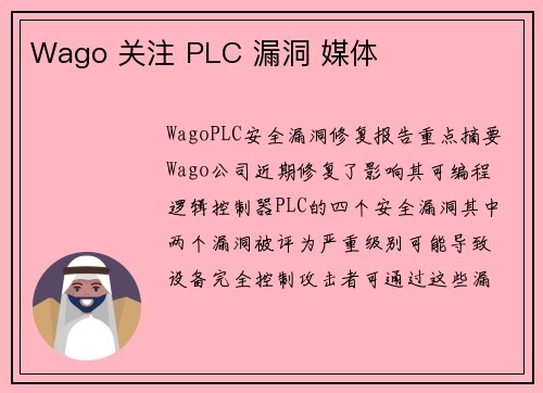 Wago 关注 PLC 漏洞 媒体 Wago 关注 PLC 漏洞 媒体
